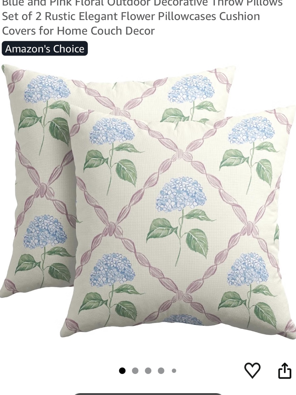 Amazon Blue and Green Hydrangea Floral Throw Pillow Covers - Set of 2